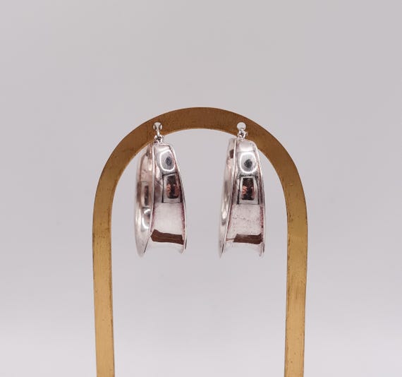 Modernist Sterling Silver Wide Chunky Hoop Earrings