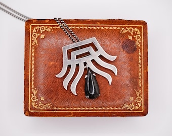Taxco Mexico Sterling Silver Artisan Signed Obsidian Necklace