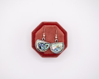 1970s Mexican Modernist Sterling Silver Abalone Shell Earrings