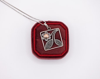 Oxidized Sterling Silver Flower and Leaf Necklace