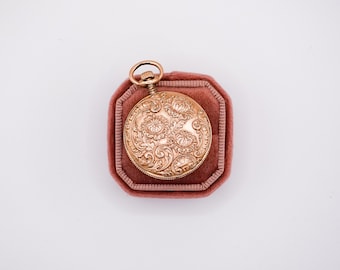 Antique Art Nouveau Gold Filled Floral Ladies Pocket Watch