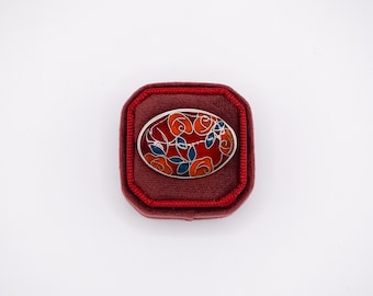 Artisan Sterling Silver and Enamel Rose Brooch