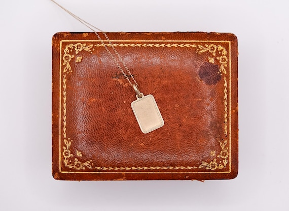 Classic 14k Solid Gold Italian Rectangle Tag Neck… - image 1