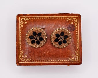 Antique Victorian Black & Gold Flower Button Clip Earrings