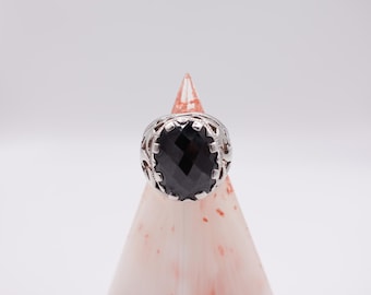 Vintage Fancy Gothic Victorian Style Filigree Black Crystal Ring
