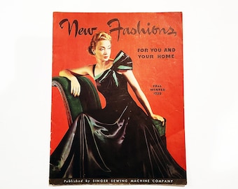 Raro 1939 Singer 'New Fashions' Magazine, Fashion Decor Sewing Pattern Magazine Catalogo Autunno/Inverno 1939