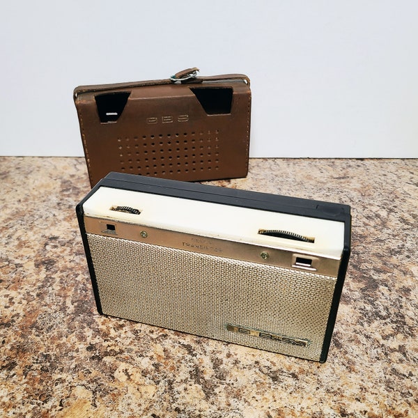 Vintage GBS 7-Transistor Radio, Model E-10, Made In Japan, With Leather Case