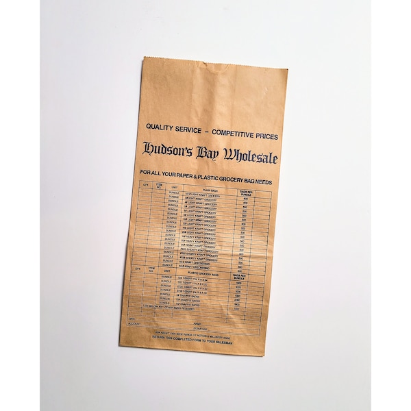 1950s Hudson's Bay Wholesale Paper Grocery Bags