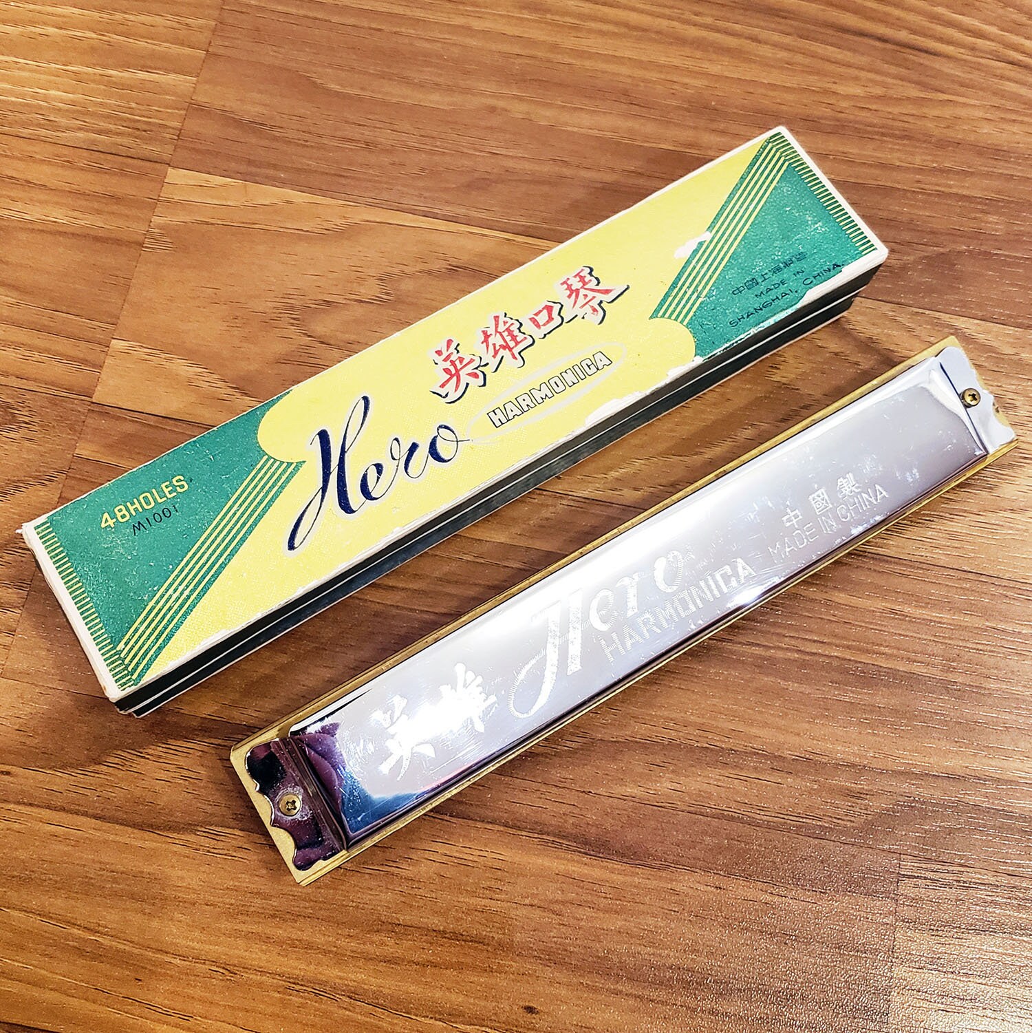 Vintage 1960s HERO Harmonica Full Sized 48 Holes Key of C With Original Box Shanghai China Model M1001