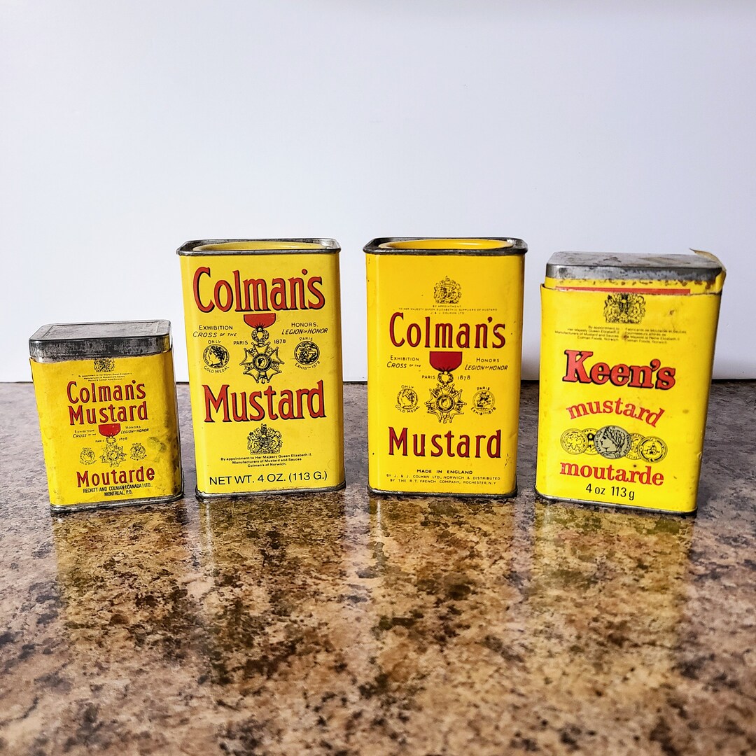 4 Vintage Mustard Spice Metal Containers, Colman's & Keens Mustard