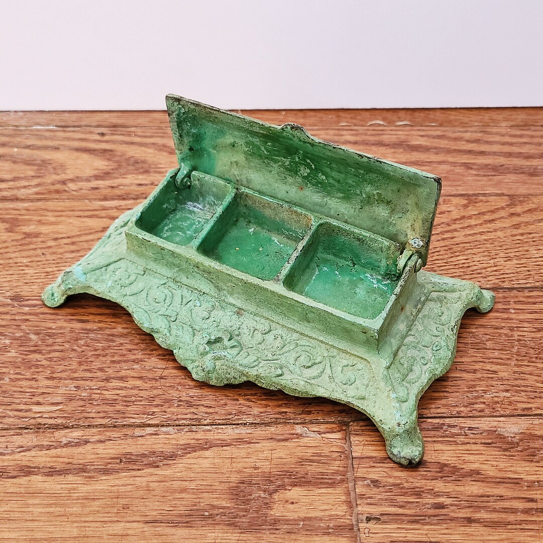 Antique Postage Stamp Holder, French Victorian Desk Accessory, Cast