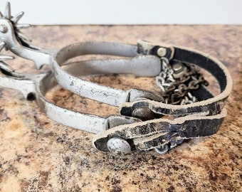 Genuine August Buermann Metal Spurs, Patented, Antique Steel Spurs Nickel Plated With 10-Point Rowels