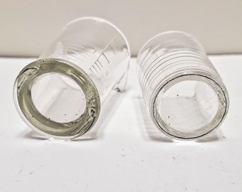 Pair of Vintage Small Measuring Cups, Embossed Measure Increments