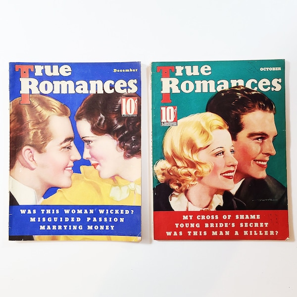 romance writers of canada magazine Two 1930s 'True Romances' Magazines, Ladies Gossip Pulp Mags, December 1935, October 1936, 10 Cent Covers
