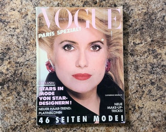 August 1985 VOGUE Magazine, Rare German Edition, Catherine Deneuve Cover, 228 Pages