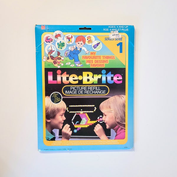 1970s Lite-Brite Refill Pack, 12 Pictures & 24 Blanks, "My Favourite Things" Hasbro Canada, Unused And Complete