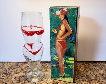 Rare 1970s Polk A Dot Bikini Beer Mug, Hand Painted Red Bikini, With Original Box, Made In Taiwan