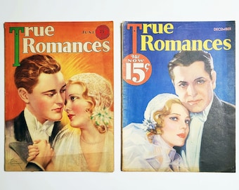 Two RARE 1931 'True Romances' Magazines, Ladies Gossip Pulp Mags, June 1931, December 1932