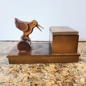 Vintage Wood Cigarette Dispenser Box, Mechanical Wooden Box Bird Bobbing, Works Great!
