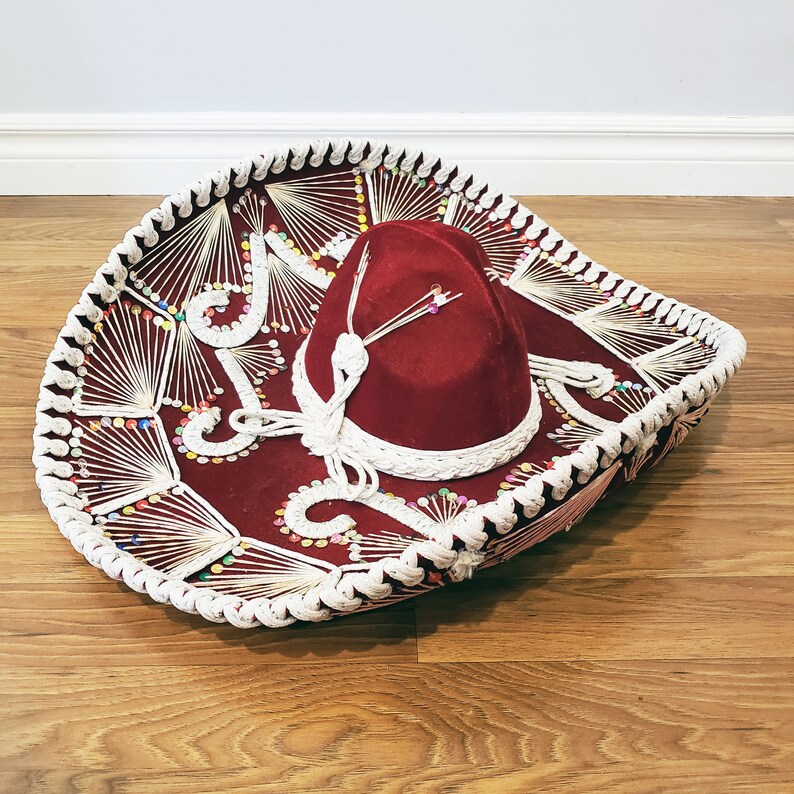 Mexican Sombrero Black Felt Hat with White Trimming Adult One Size