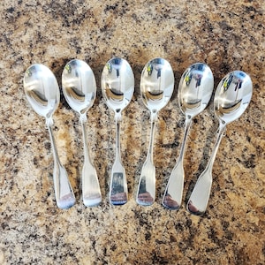 Vintage Rogers Bros &quot;1867&quot; Pattern Silver Plated Sugar/Dessert Spoons, Set Of Six, New Old Stock