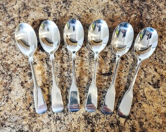 Vintage Rogers Bros "1867" Pattern Silver Plated Sugar/Dessert Spoons, Set Of Six, New Old Stock