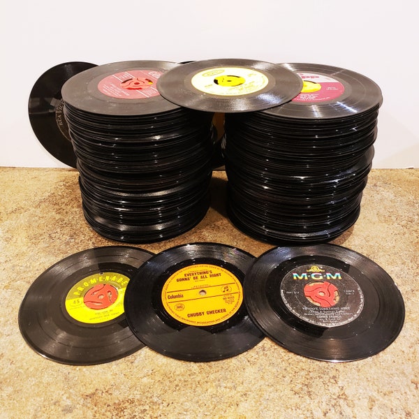 Lot of 20 Vintage '45 RPM' Vinyl Records, No Sleeves, 1950s-80s, Bulk 45 Records For Crafts, Playing & Re-purpose