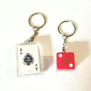 Vintage Kasino Schlüsselanhänger, 54 Deck Miniatur Spielkarten, Harolds Club Reno Würfel auf Schlüsselanhänger