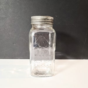 Pot Mason en verre à café ruban bleu 1933, bande de zinc originale et dessus en verre