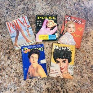 Mini revistas pin-up tabloide de 1954, conjunto de cinco revistas, Tempo & Quick, Pulse, Point, revistas de notícias