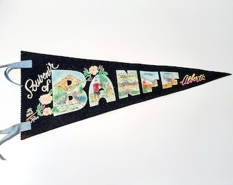 Gagliardetto Banff vintage anni '60, souvenir di Banff, gagliardetto in feltro lungo 23 pollici