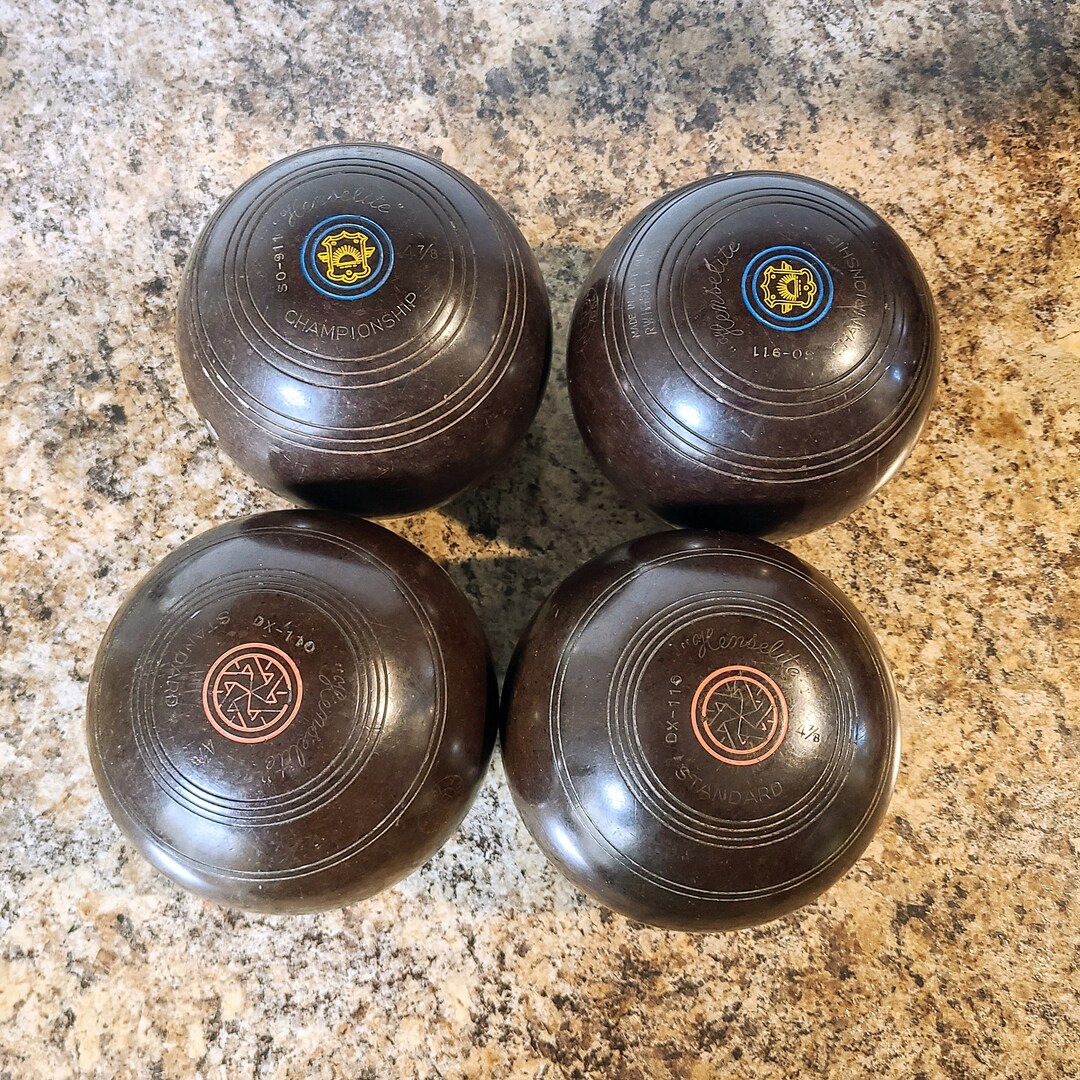4 Vintage Henselite Lawn Bowling Balls, 2 Heavyweight, 2 Standard Size