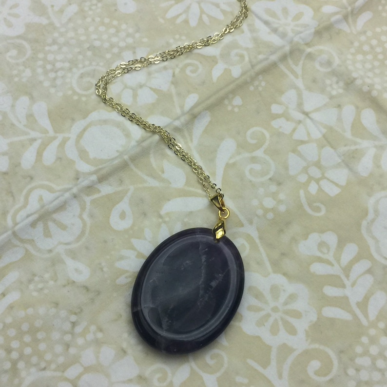 Worry Stone Amethyst Crystal Necklace Gold