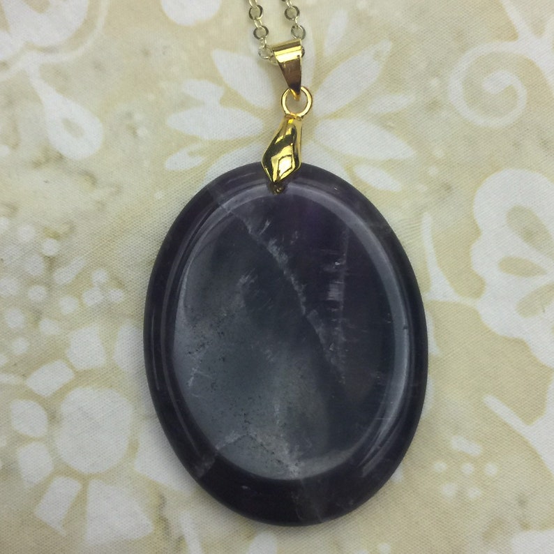 Worry Stone Amethyst Crystal Necklace Gold
