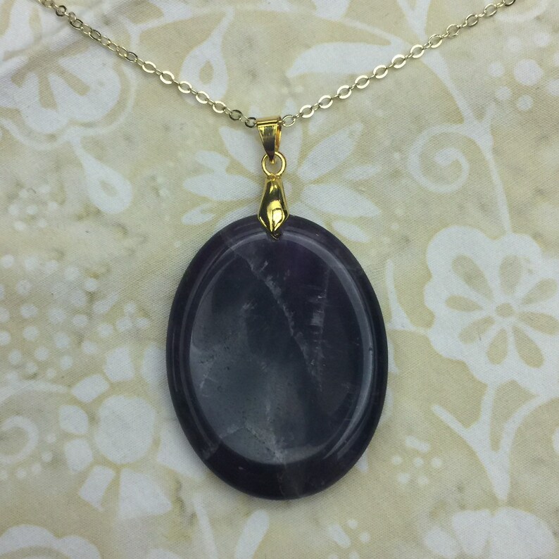 Worry Stone Amethyst Crystal Necklace Gold