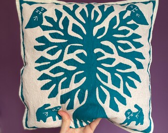 Turquoise Tree of Life Indian pillow cover, boho style, handmade pillowcase