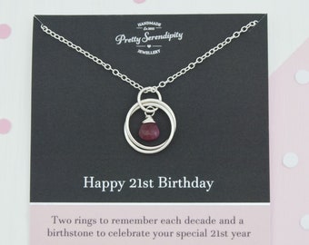 21st Birthday Necklace with Birthstone, 21st Birthday Gift For Daughter, 21st Birthday Birthstone Jewelry