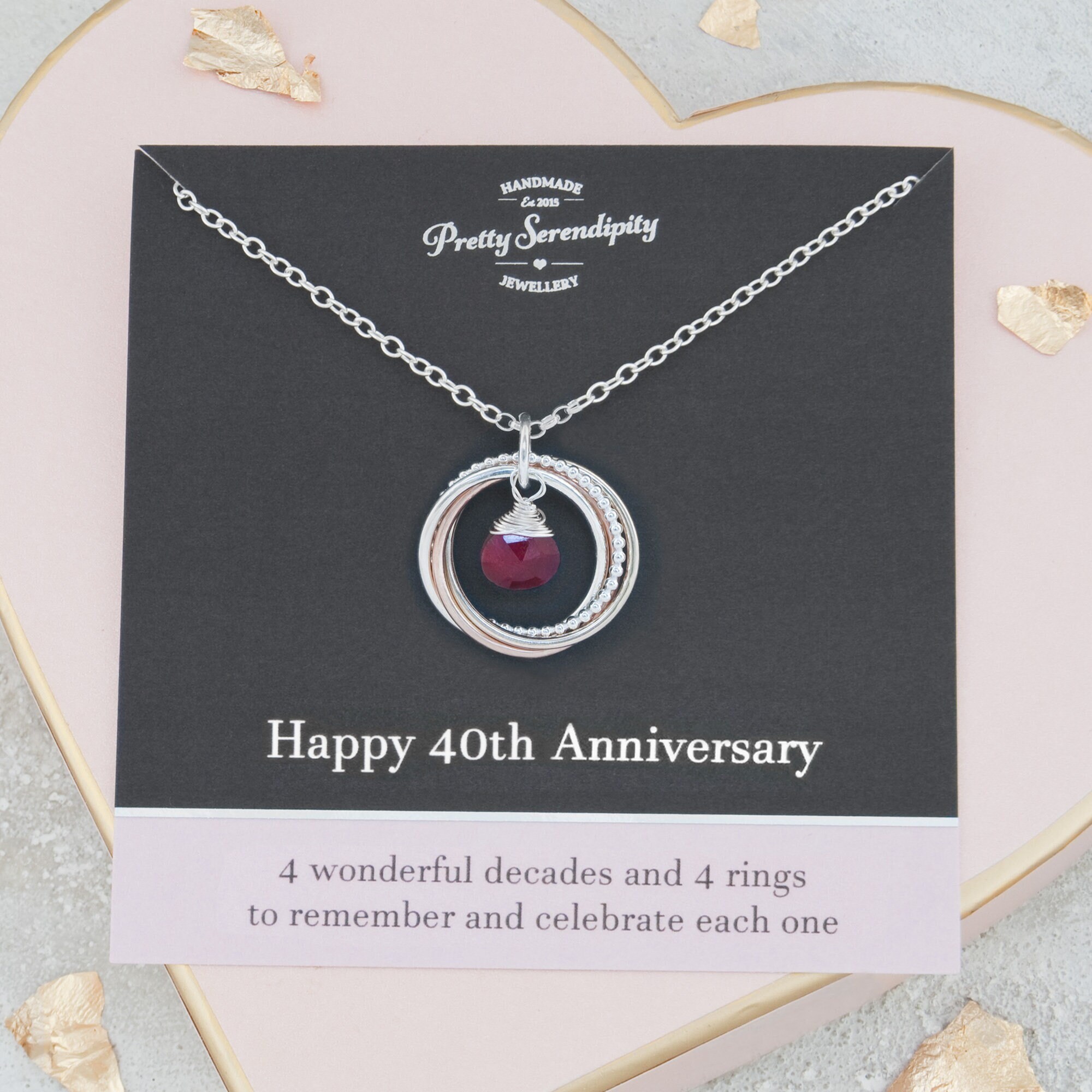 9ct Gold Silver 40th Ruby Wedding Anniversary Necklace 40th Anniversary Gift 4 Rings for 4 Decades Etsy
