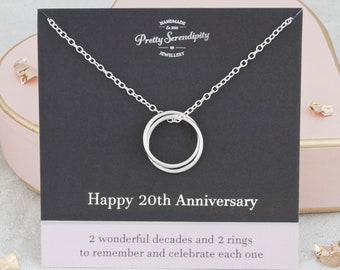 20th Anniversary Necklace - 2 Rings For 2 Decades of Marriage, 20th Anniversary Gift, Sterling Silver