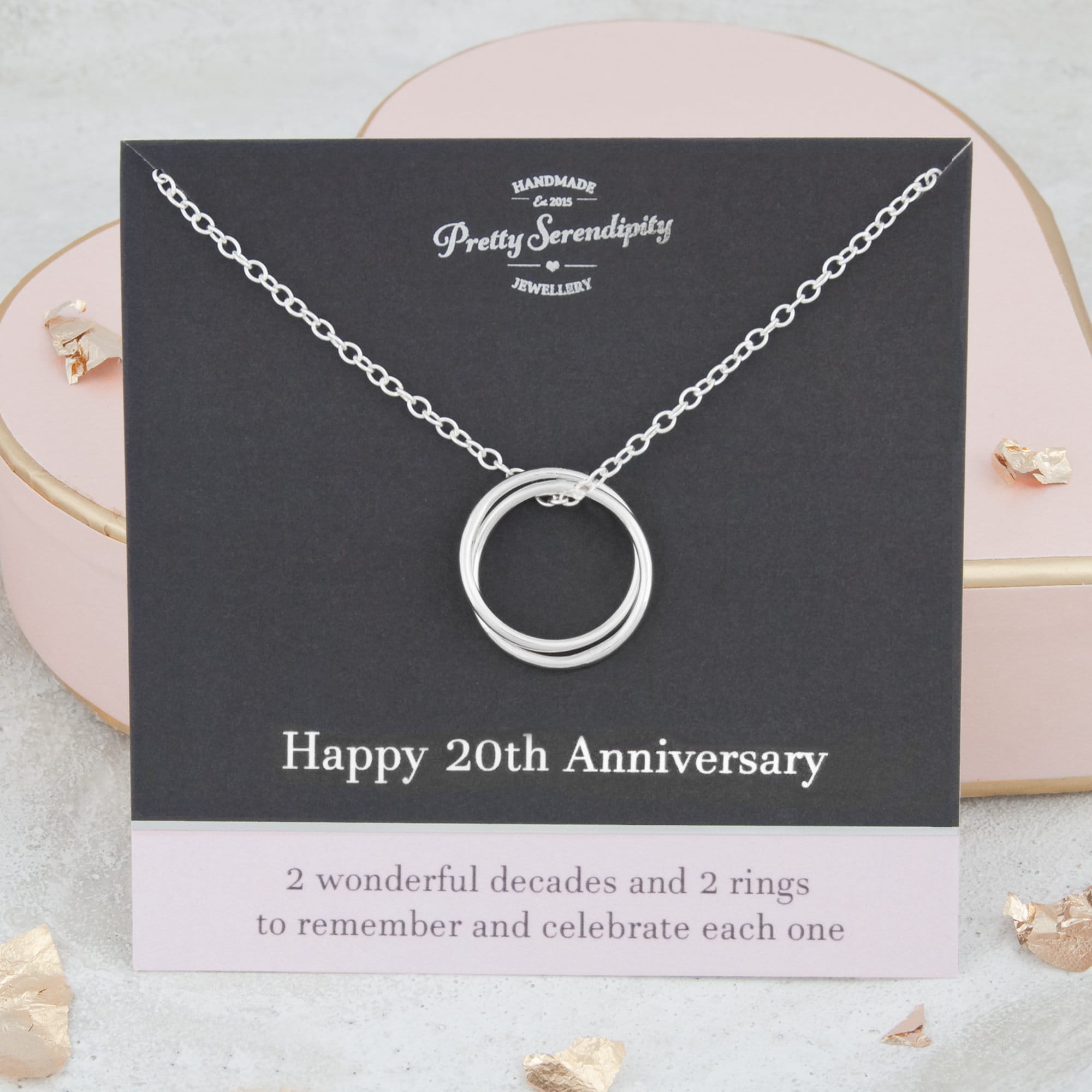 20Th Anniversary Necklace - 2 Rings For Decades Of Marriage, Gift, Sterling Silver