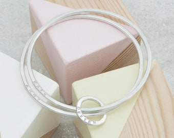 Family Name Bangle - Mum, Dad and Child, Personalised Gifts For Mothers, Mummy Bracelet, Mom Jewellery