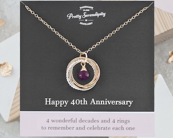 40th Ruby Wedding Anniversary Necklace - Mixed Metal, Sterling Silver and 14ct Gold Fill, 40th Anniversary Gift