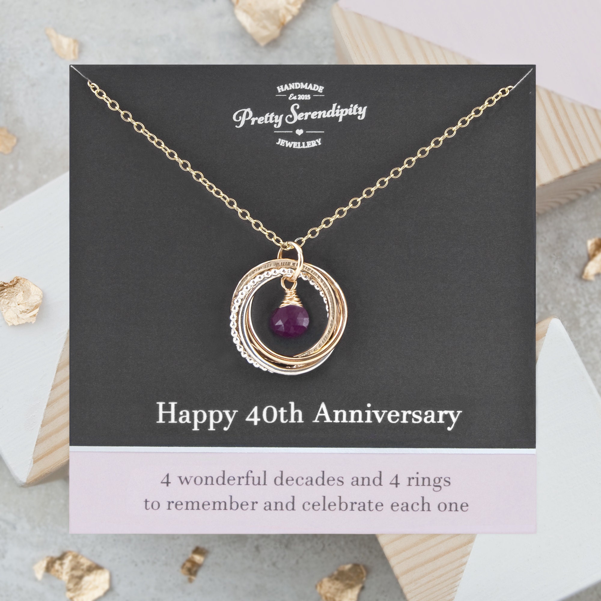 40Th Ruby Wedding Anniversary Necklace - Mixed Metal, Sterling Silver & 14Ct Gold Fill, Gift
