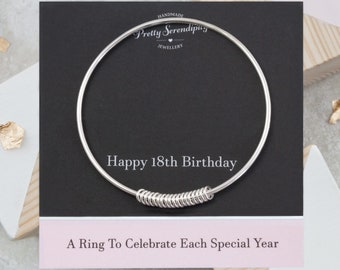 18th Birthday Bangle - 18th Birthday Gift For Daughter - Sterling Silver Bracelet