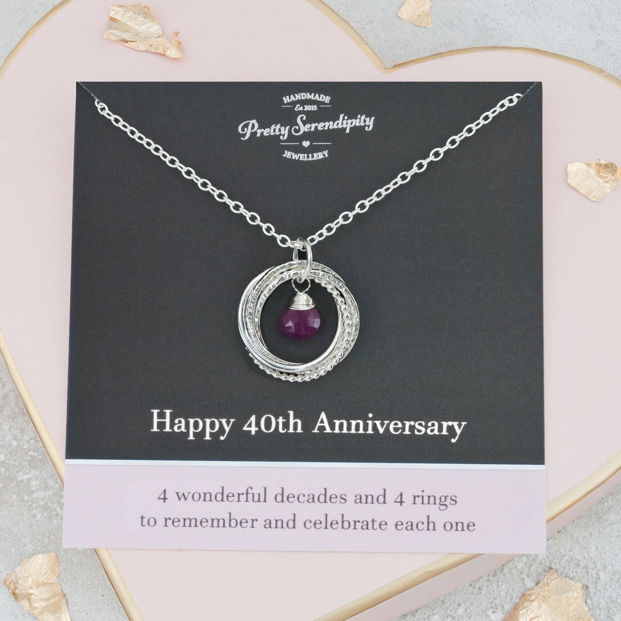 40Th Ruby Anniversary Necklace - Textured Sterling Silver, Wedding Jewellery