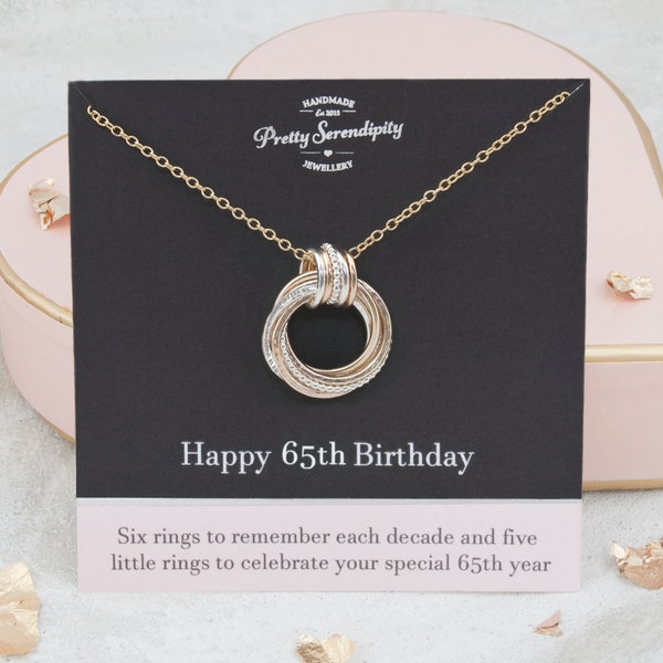 65th Birthday Mixed Metal Necklace, 65th Birthday Gift, Gold and Silver Milestone Jewellery