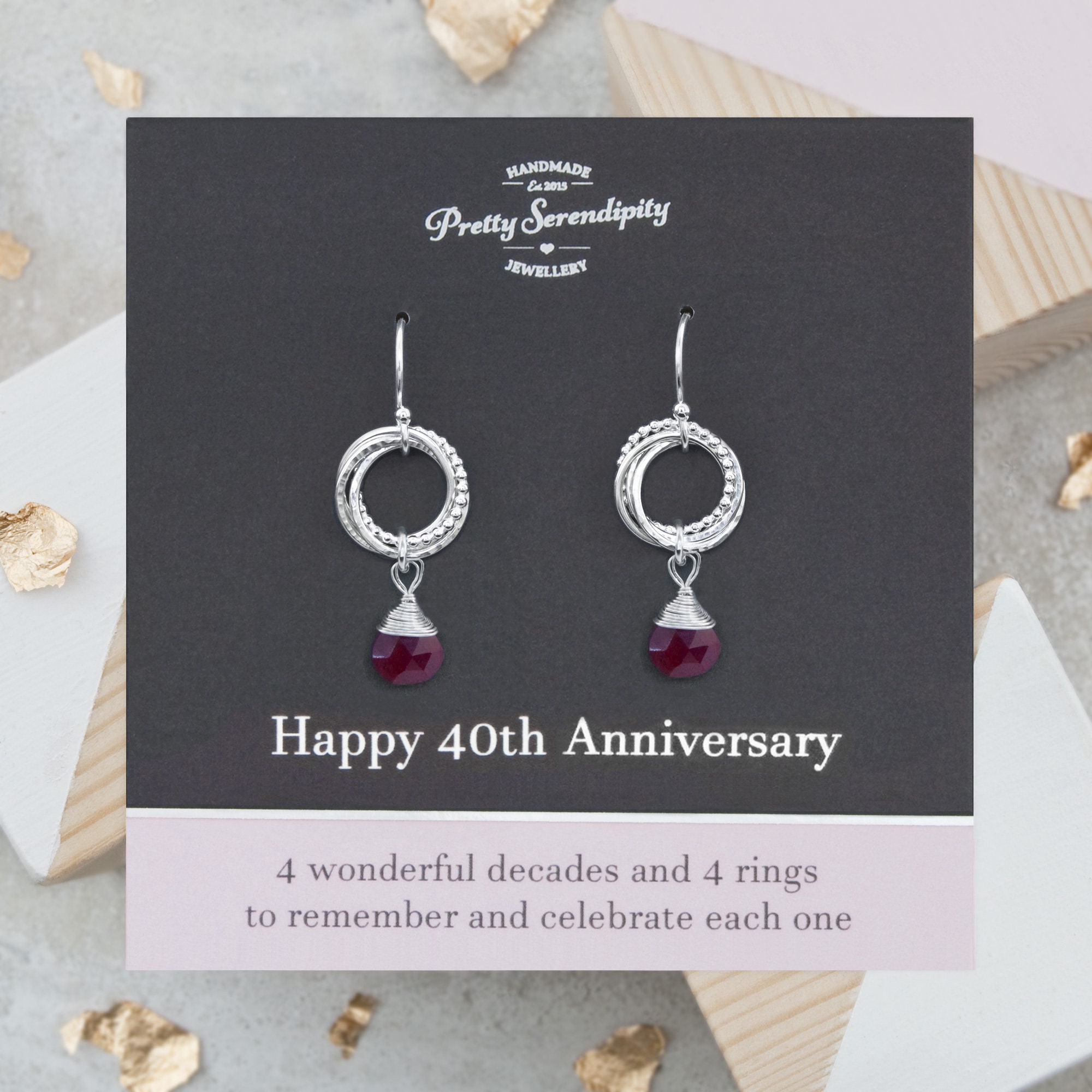 40Th Ruby Anniversary Earrings - Textured Sterling Silver, Wedding Jewellery