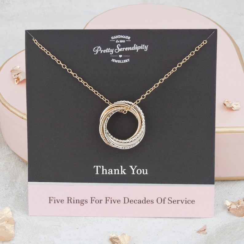 Five Rings Interlocking 5 Rings for 5 Decades of Service Necklace - Female Employee Gifts - 50 ...