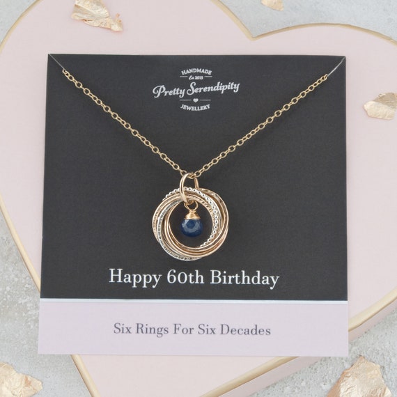 60th Birthday Birthstone Necklace - 60th Birthday Gift - 6 Rings