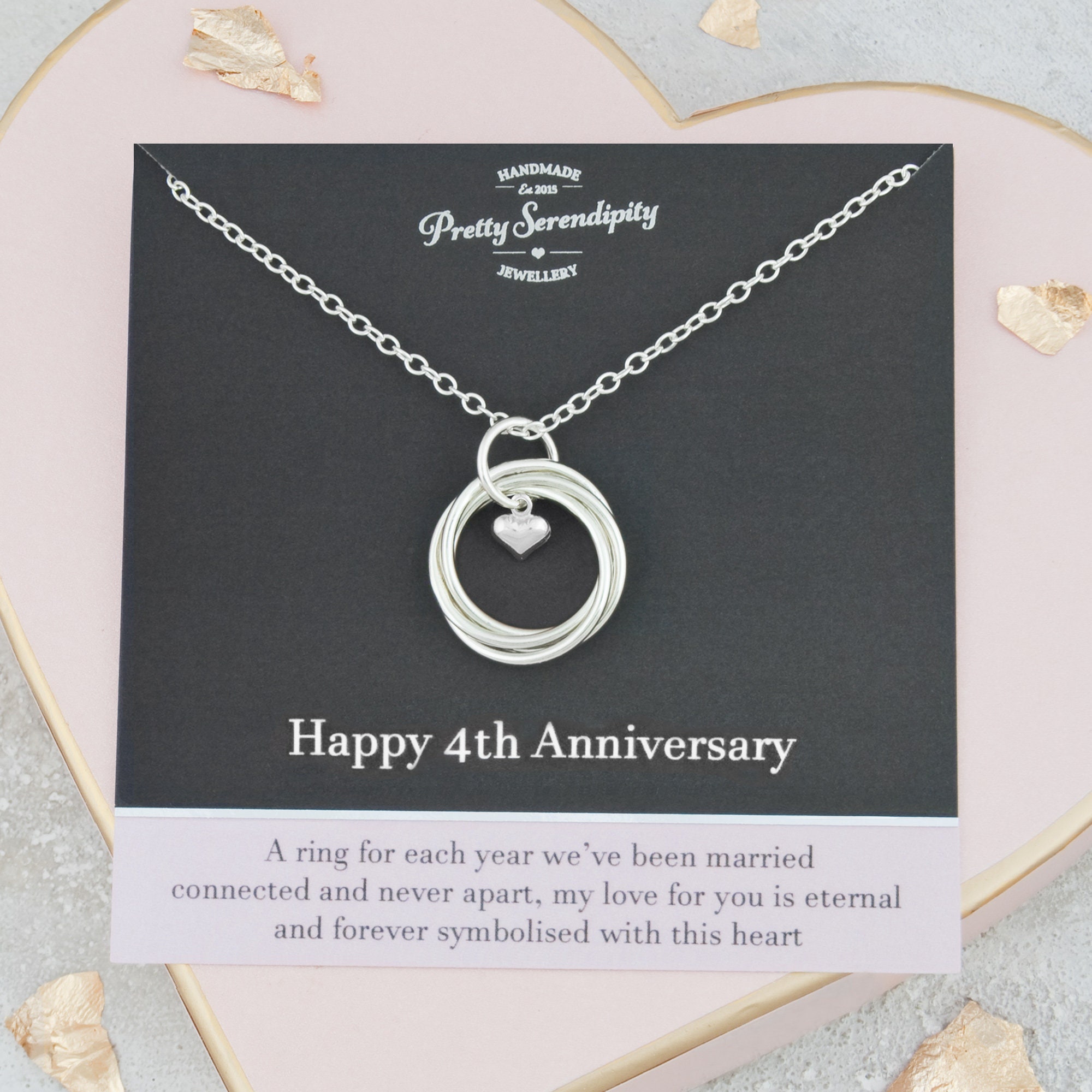 4Th Anniversary Necklace, 4 Year Gift, Sterling Silver